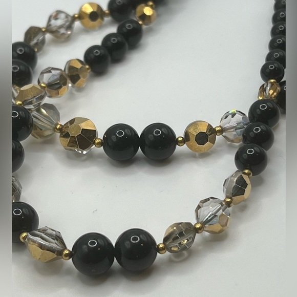VINTAGE Double Strand Black Beads Glass Beads Necklace - Picture 8 of 9